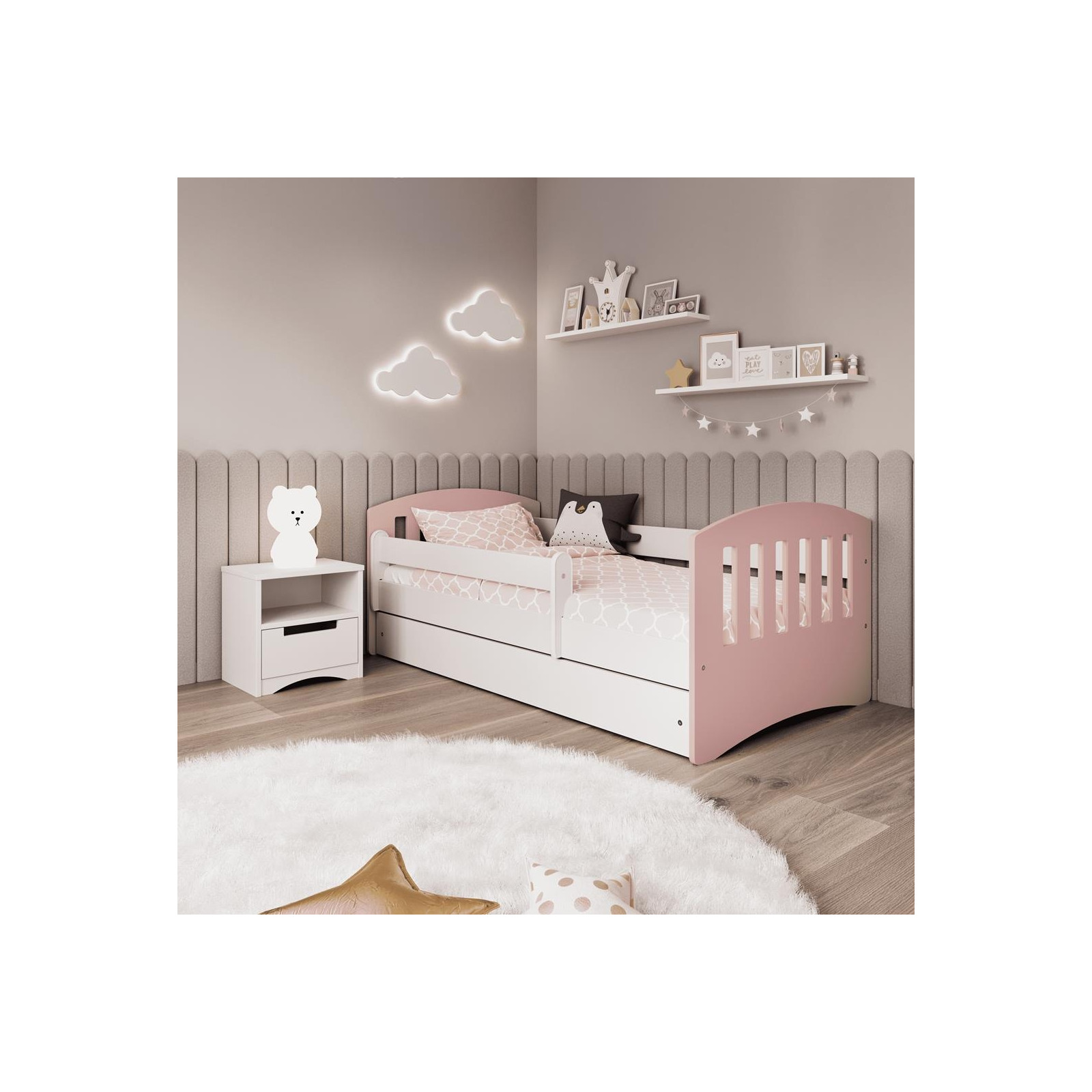 Łóżko dziecięce Classic 1 mix Z szufladą 180/80, Pudrowy róż, materac piankowy