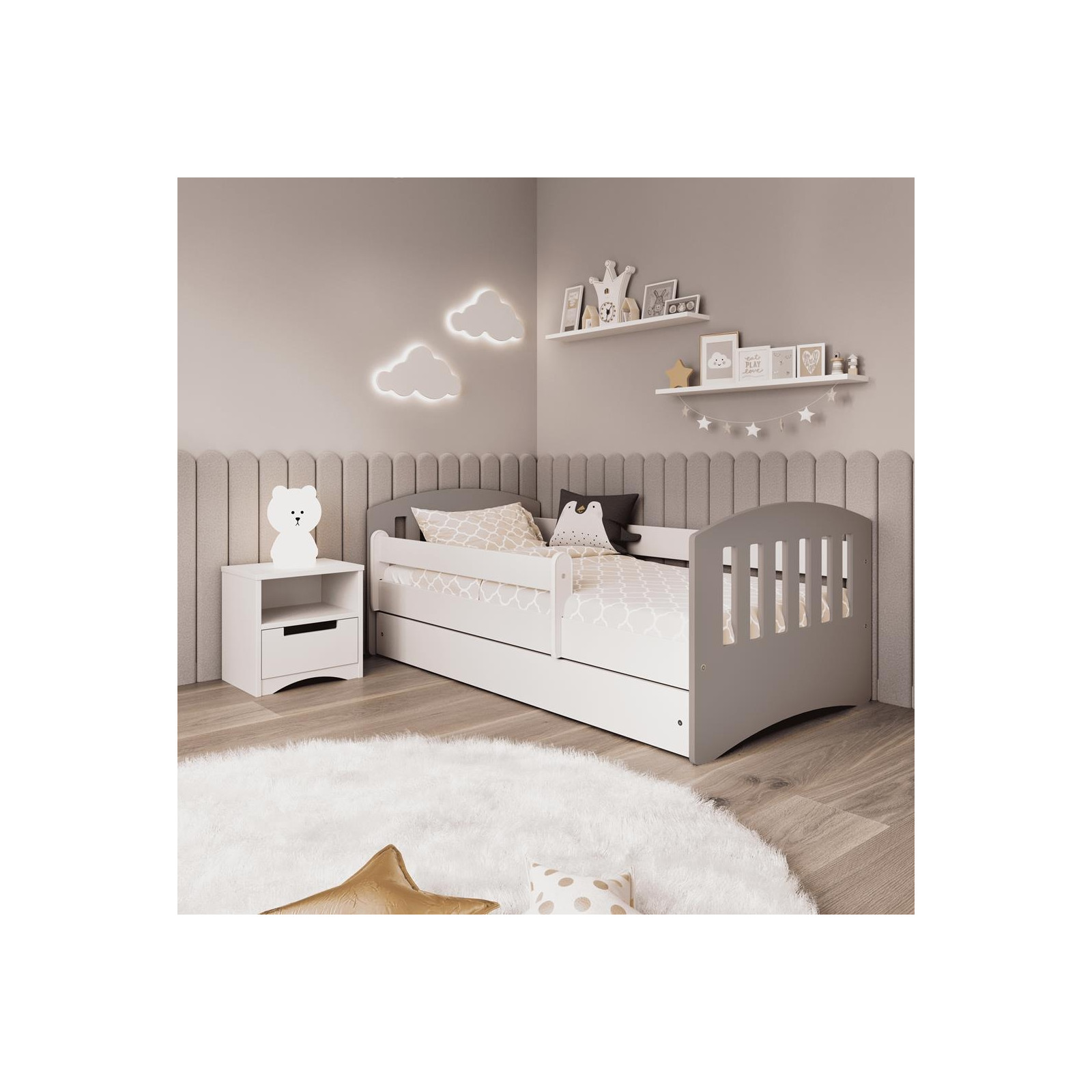 Łóżko dziecięce Classic 1 mix Z szufladą 140/80, Szary, materac piankowo-kokosowy