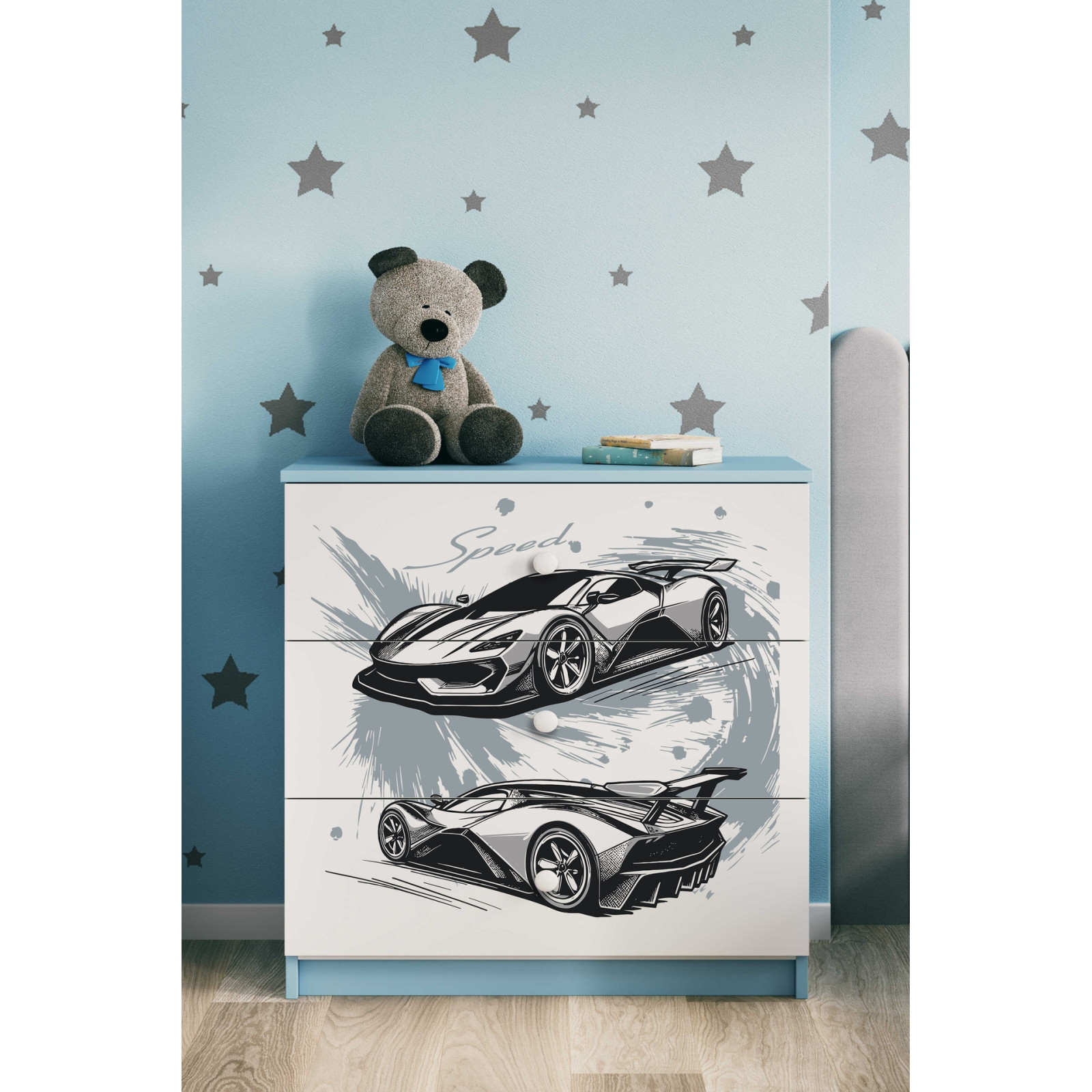 Komoda babydreams niebieska Auto sportowe