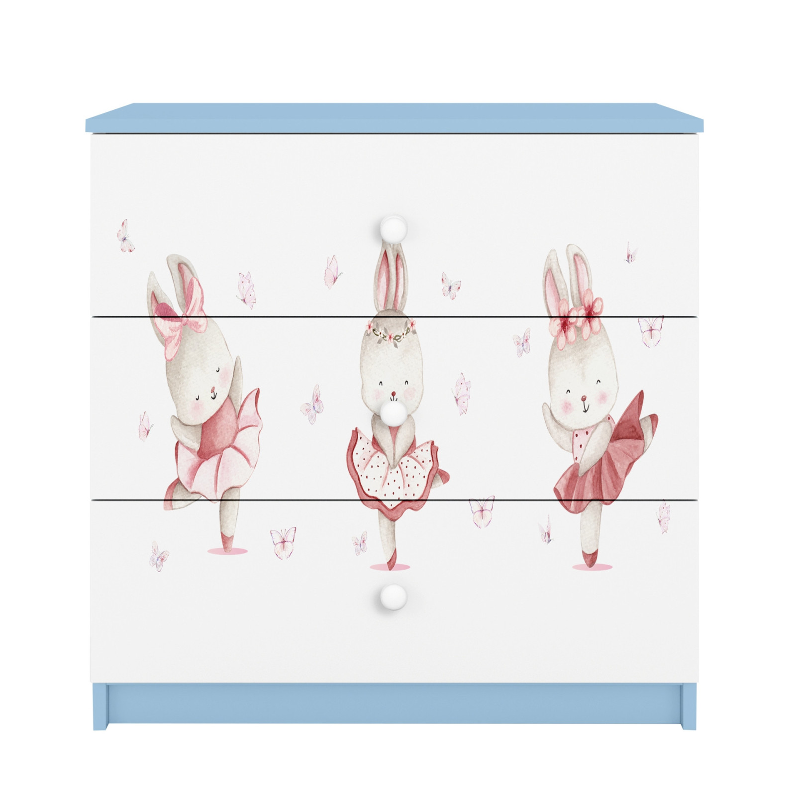 Komoda babydreams niebieska Króliczki z motylkami