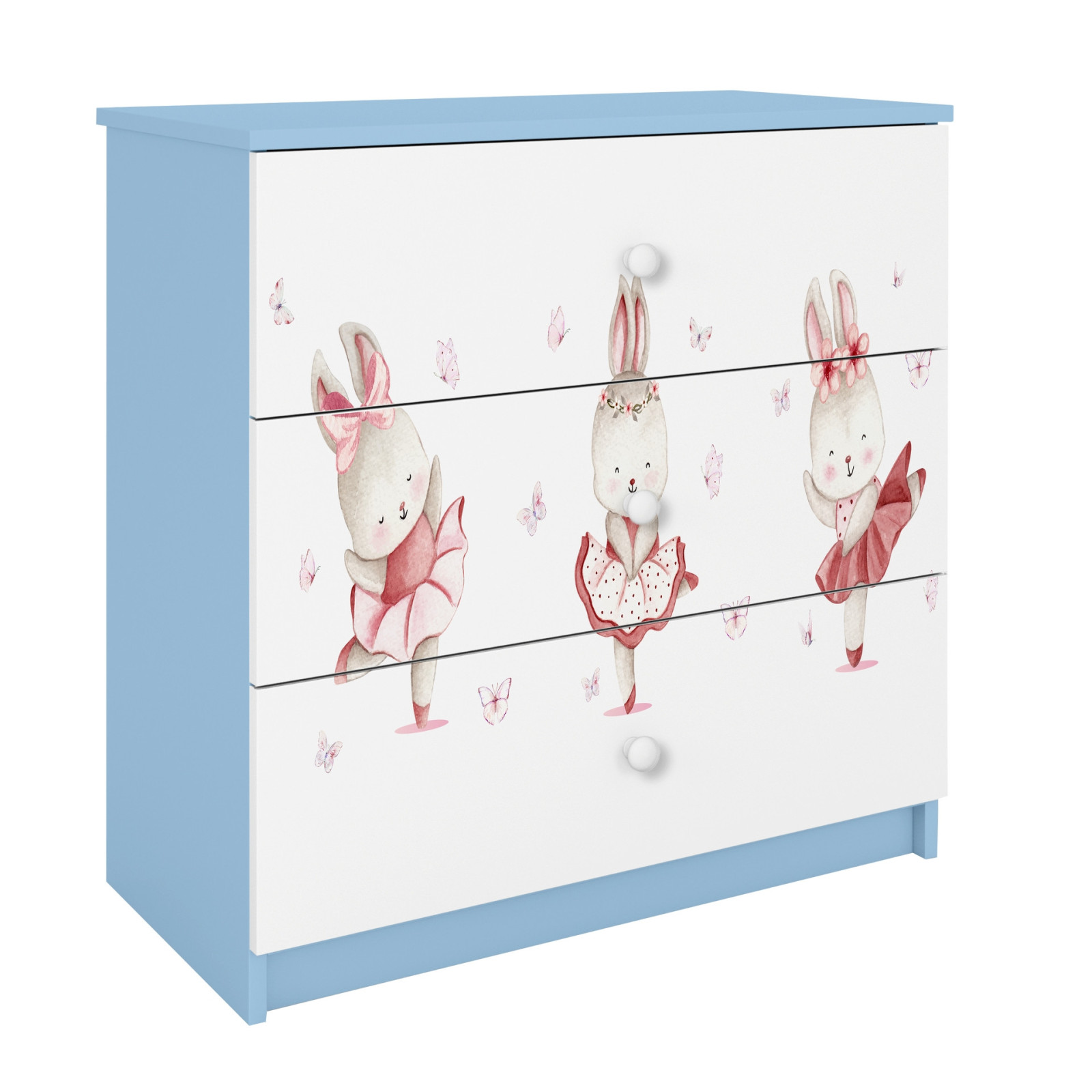 Komoda babydreams niebieska Króliczki z motylkami