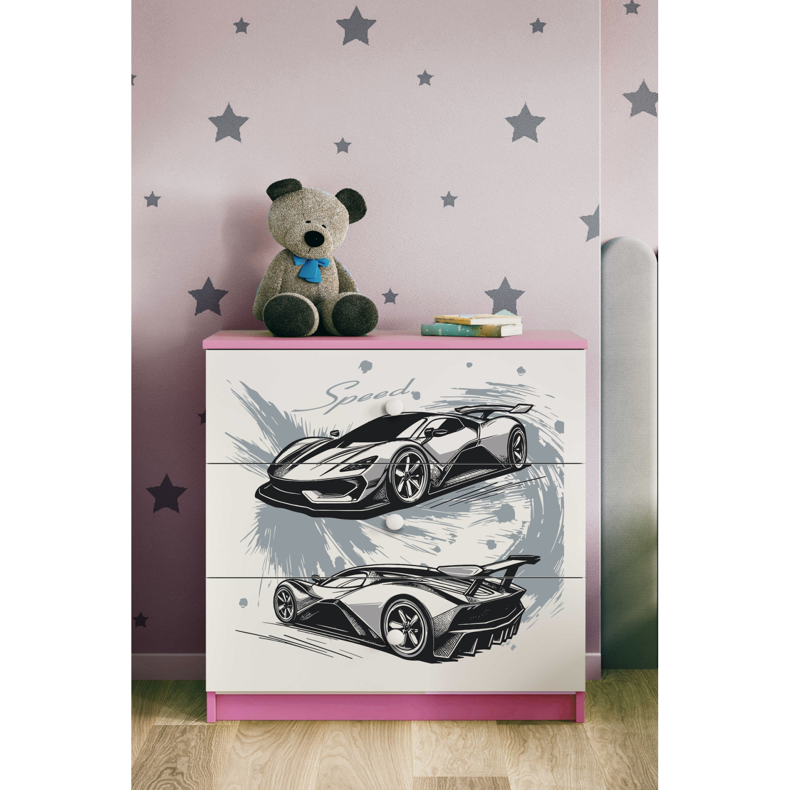 Komoda babydreams różowa Auto sportowe