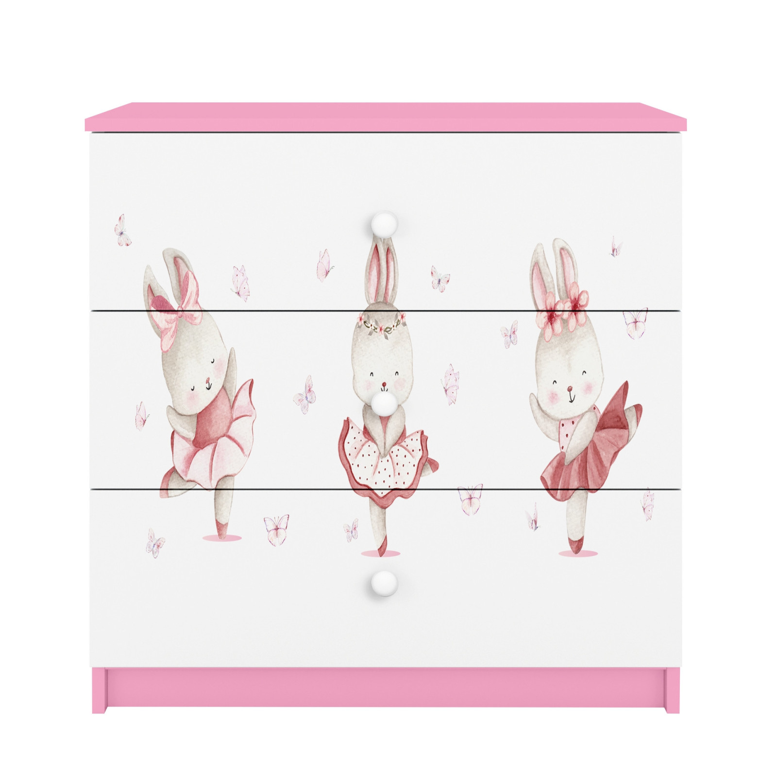 Komoda babydreams różowa Króliczki z motylkami