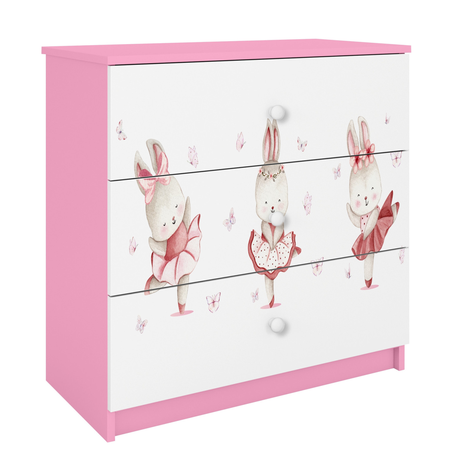 Komoda babydreams różowa Króliczki z motylkami