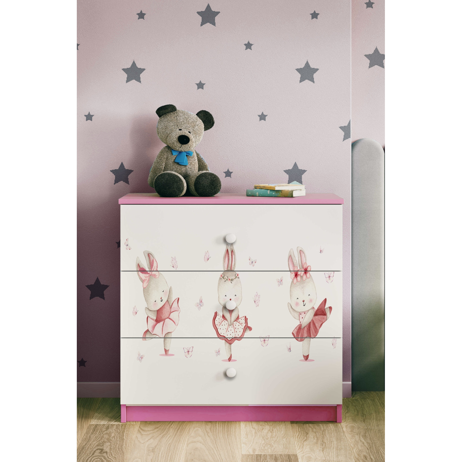 Komoda babydreams różowa Króliczki z motylkami