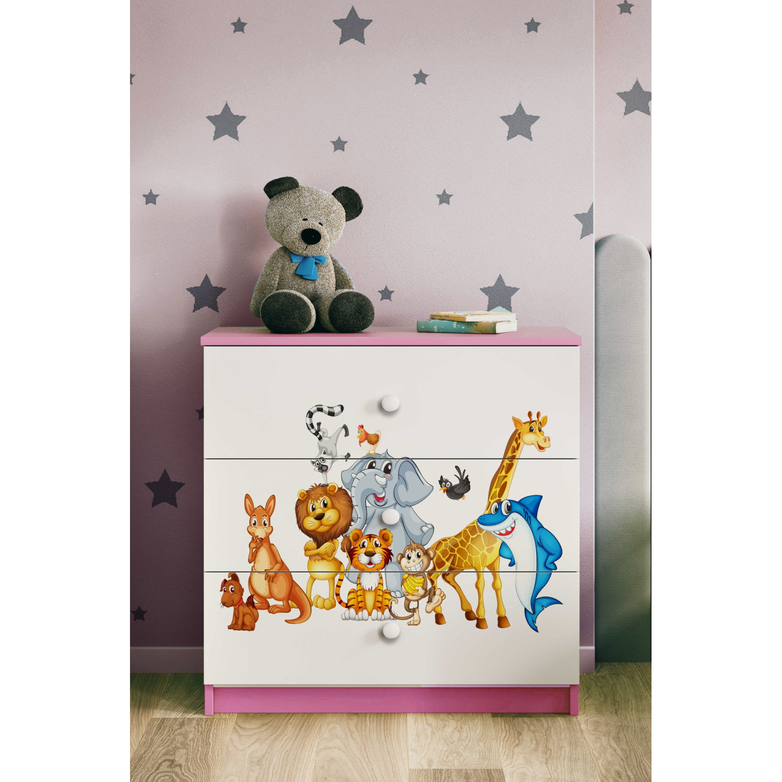 Komoda babydreams różowa Zwierzęta