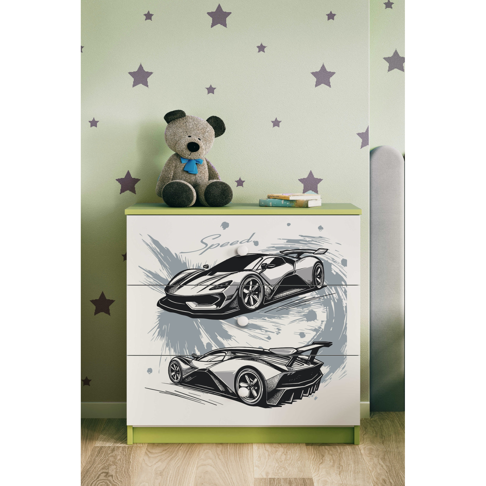 Komoda babydreams zielona Auto sportowe