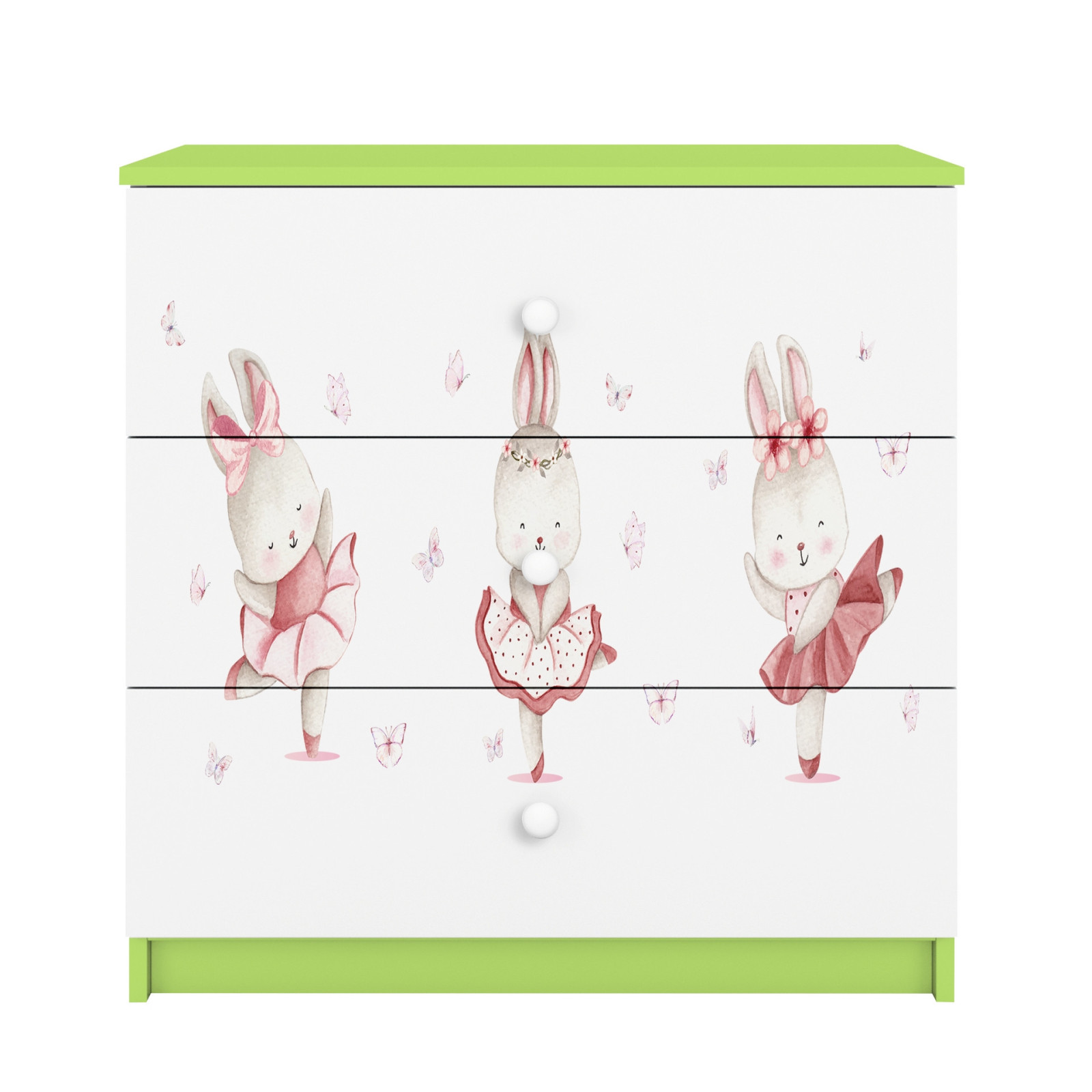 Komoda babydreams zielona Króliczki z motylkami