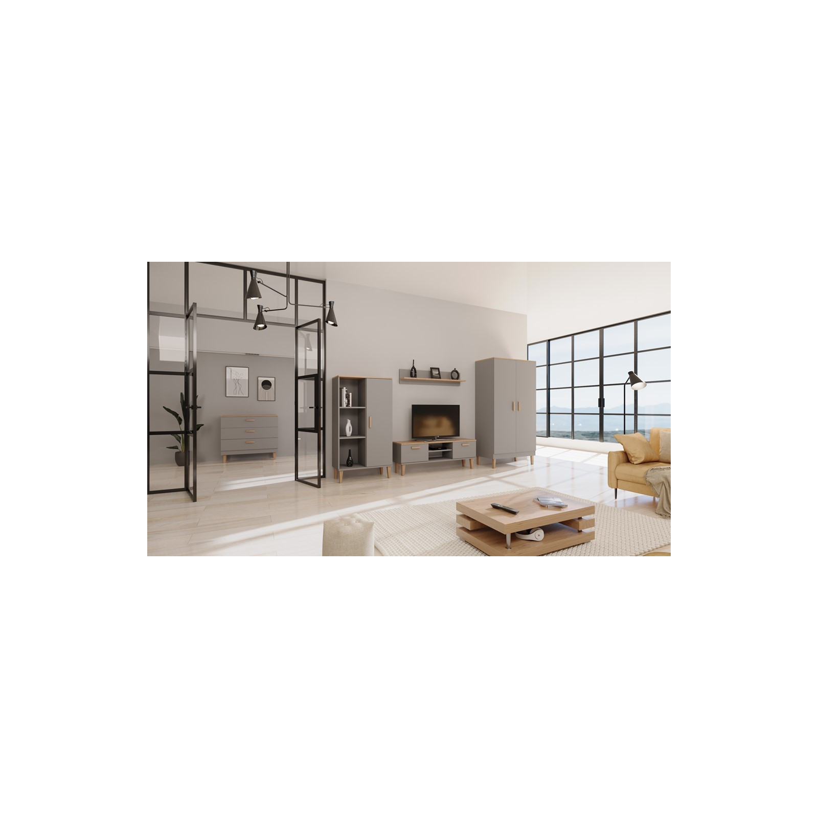 Półka ścienna Denver szary chinchilla & hikora