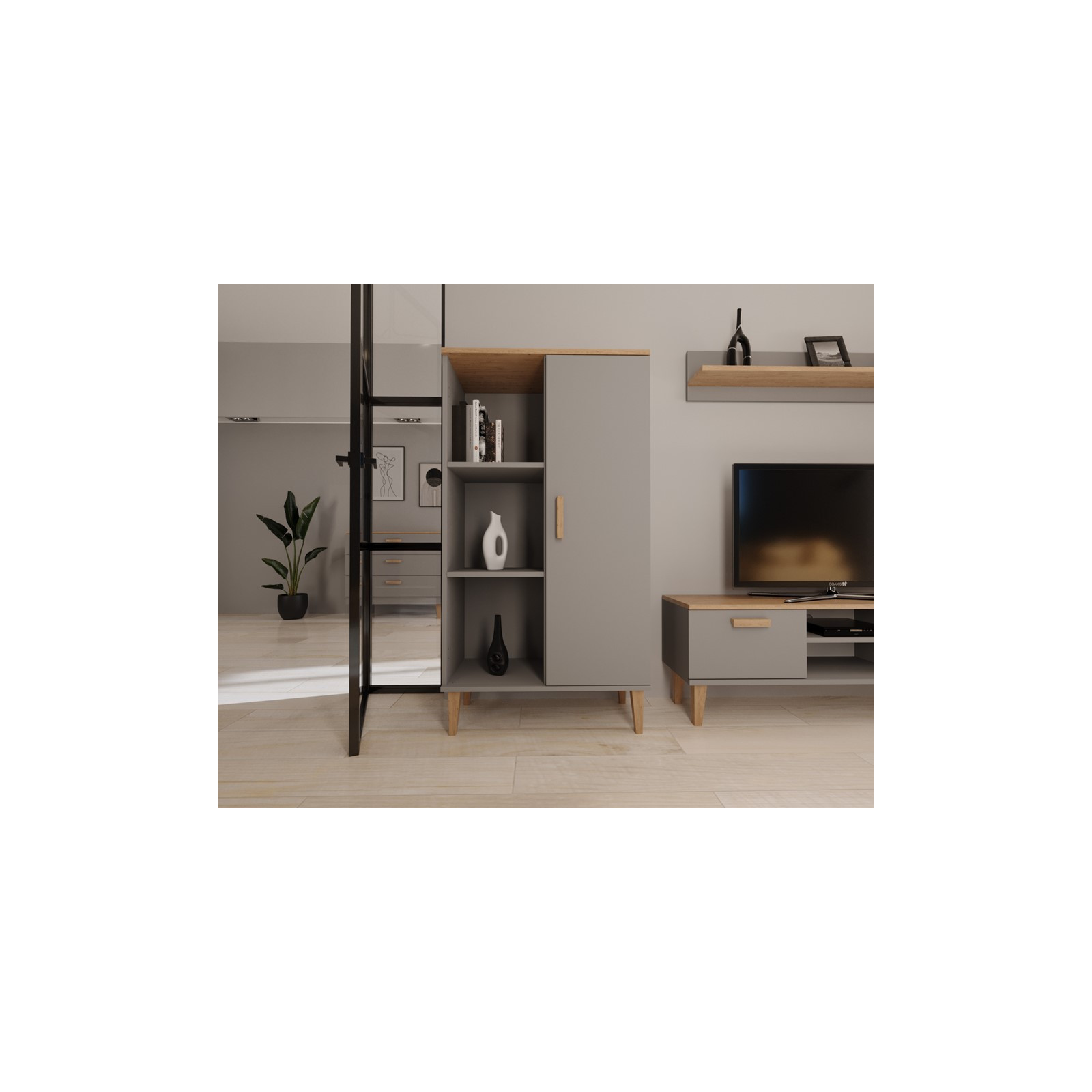 Regał Denver szary chinchilla & hikora