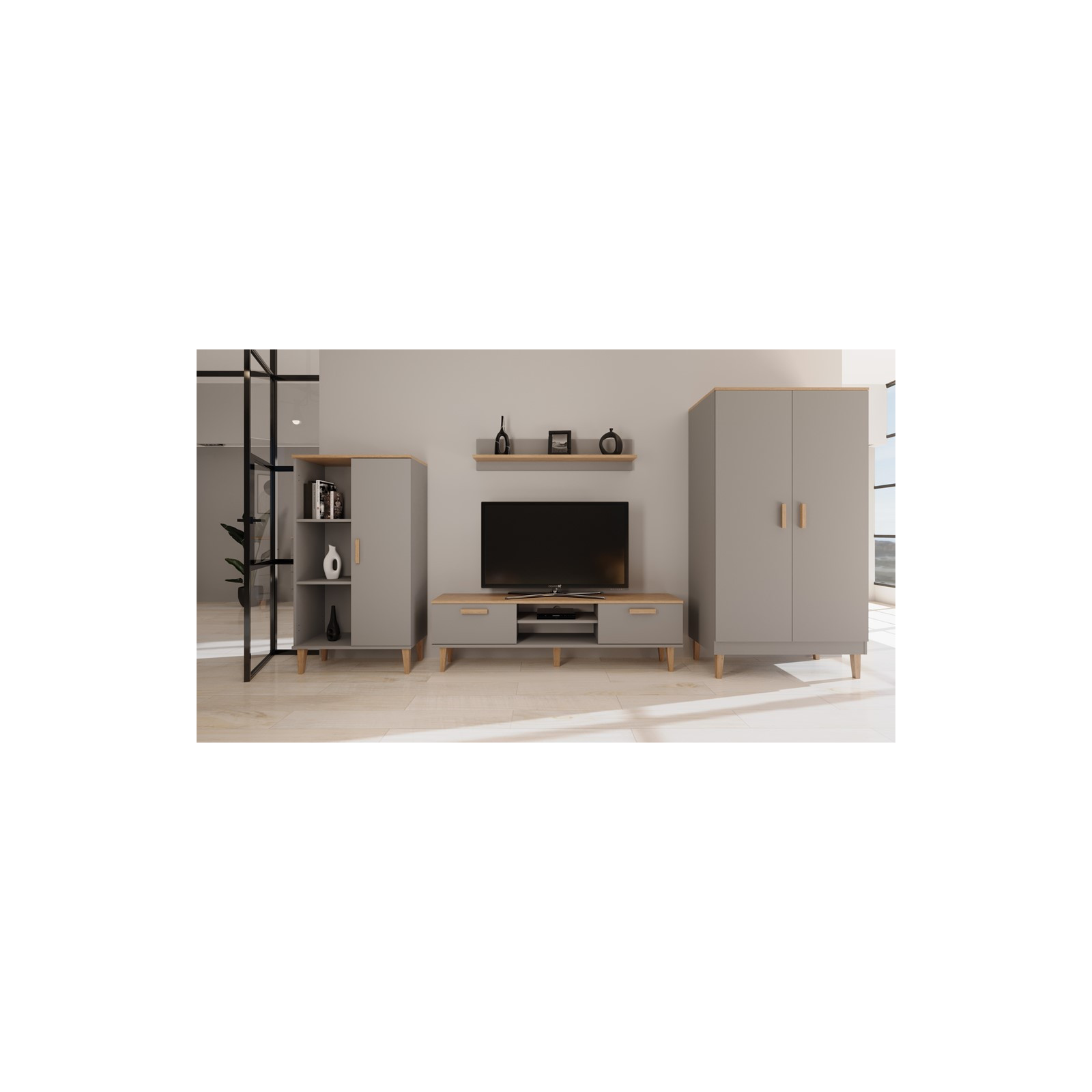 Szafka RTV Denver 160 szary chinchilla & hikora